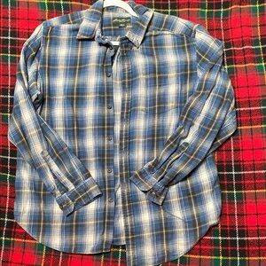 Eddie Bauer Blue and White Plaid Casual Shirt